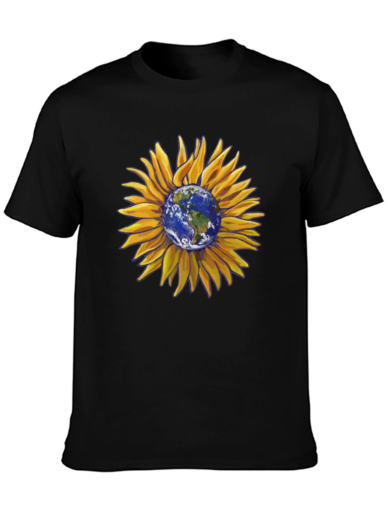 Sunflower Earth Graphic T-Shirt - Black Cotton Blend