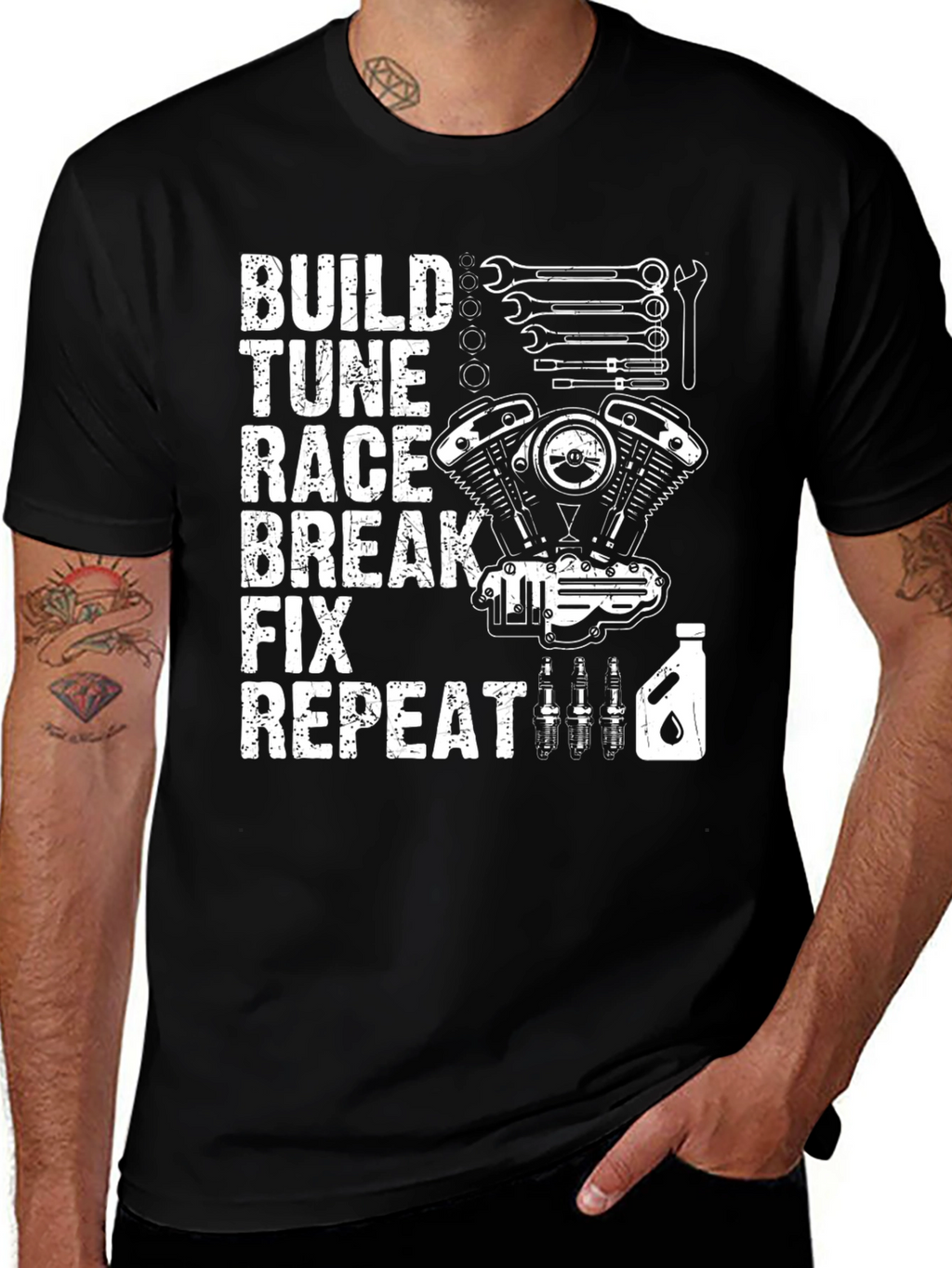 Build Tune Race Repeat Black T-Shirt