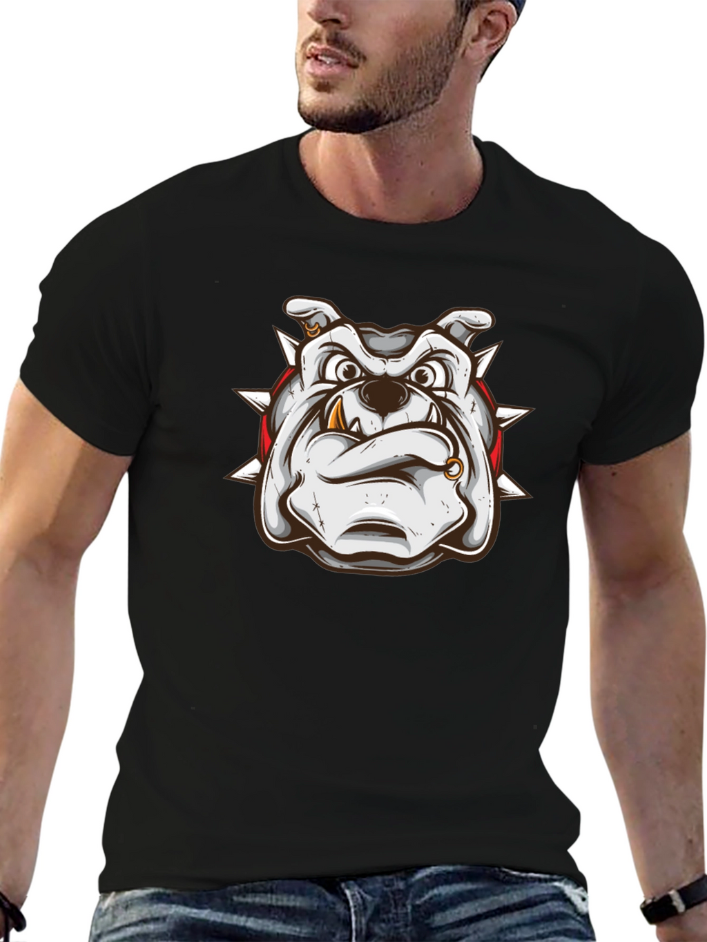 Bulldog Graphic Print Black T-Shirt