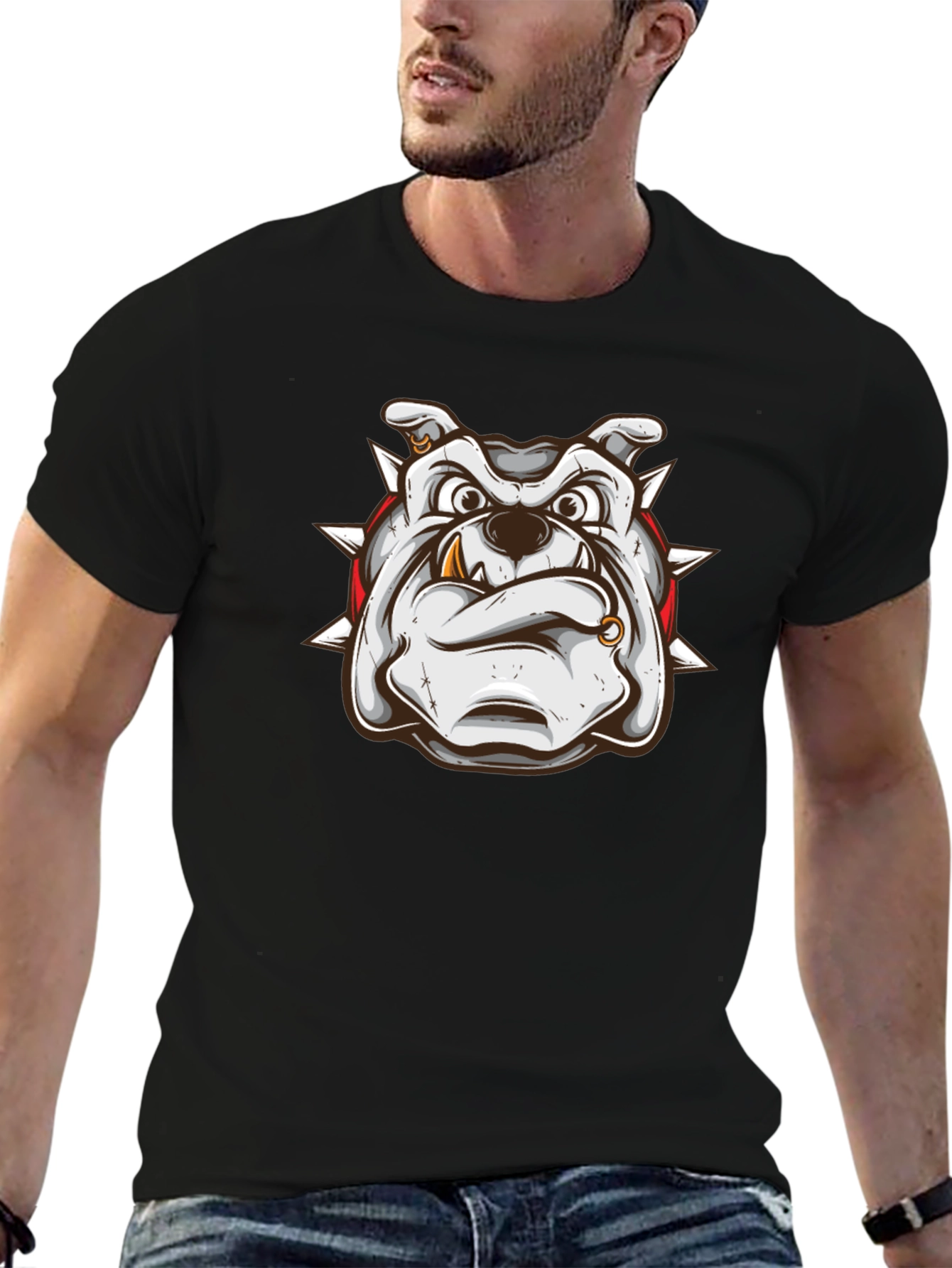 Bulldog Graphic Print Black T-Shirt
