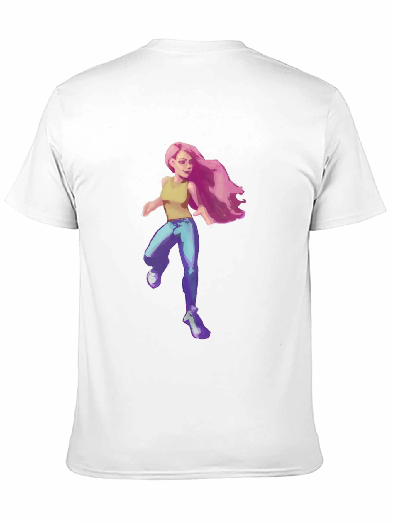 Pink-Haired Girl Graphic Tee - Black Cotton Blend T-Shirt