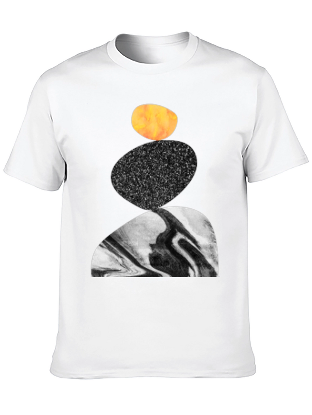 Abstract Stacked Stone Graphic Print Black T-Shirt