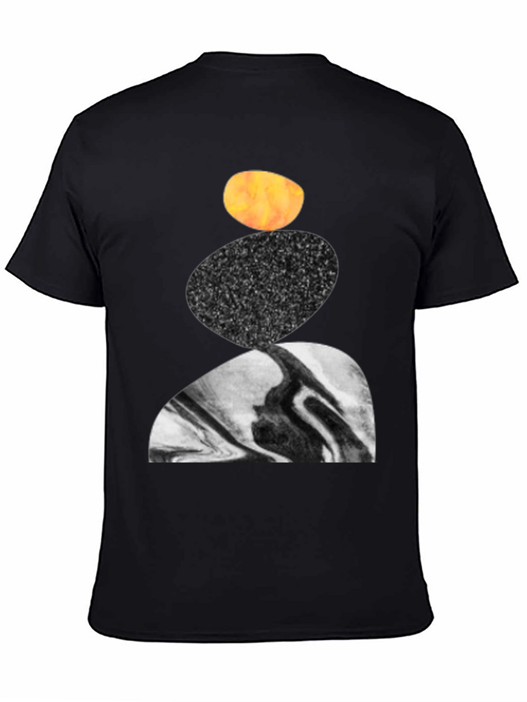 Abstract Stacked Stone Graphic Print Black T-Shirt