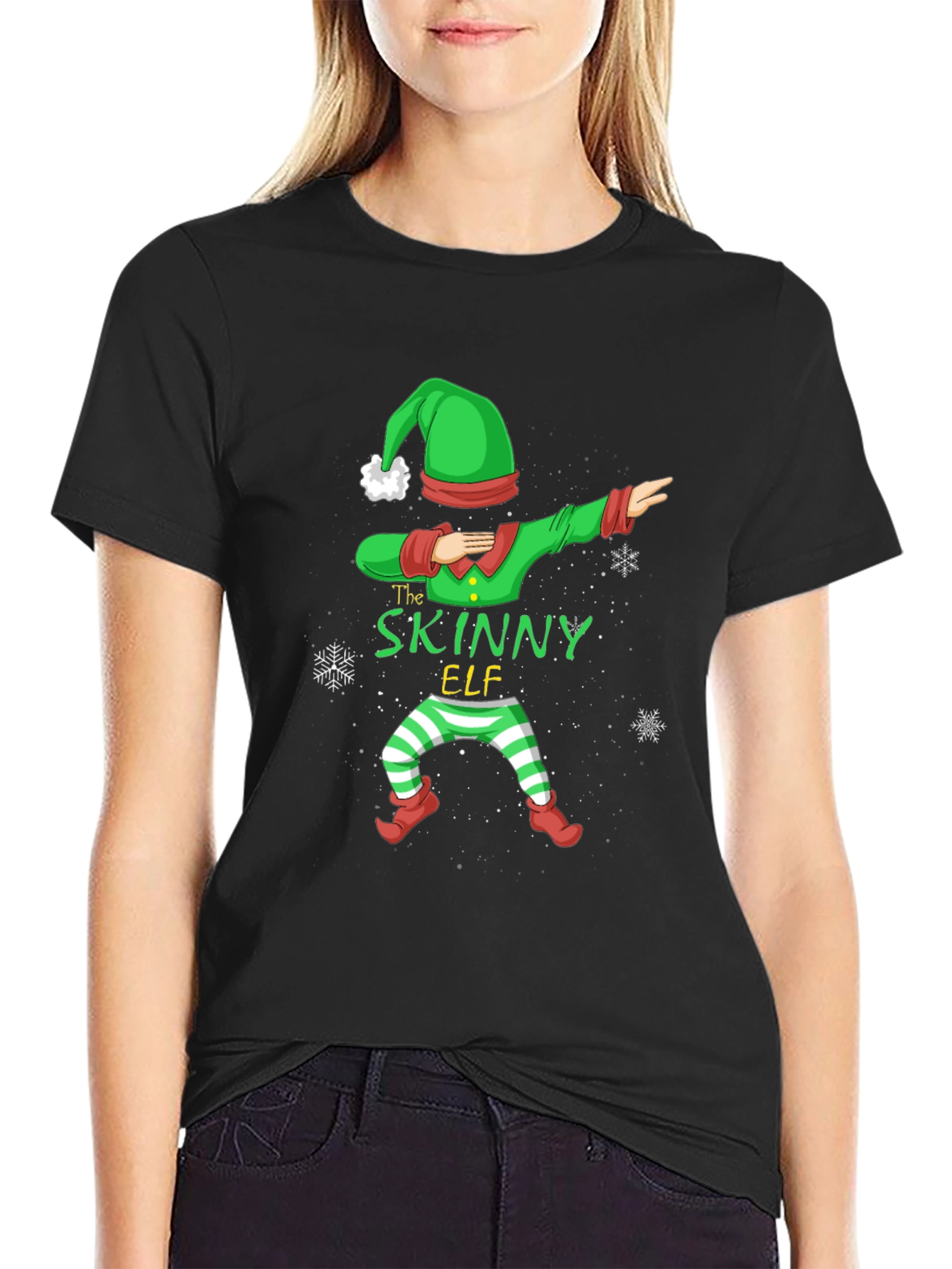 Funny Skinny Elf Dabbing Graphic T-Shirt