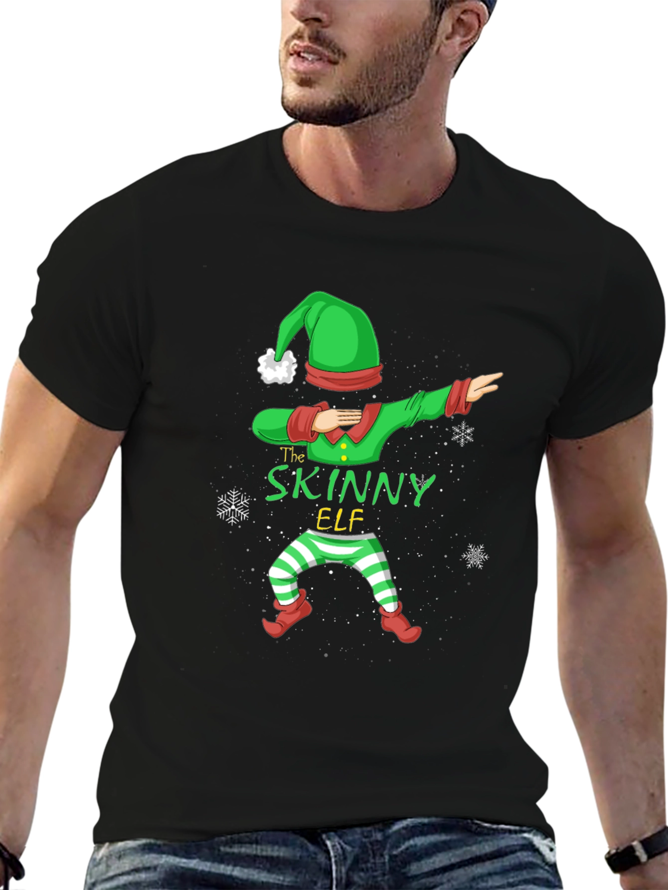 Funny Skinny Elf Dabbing Graphic T-Shirt
