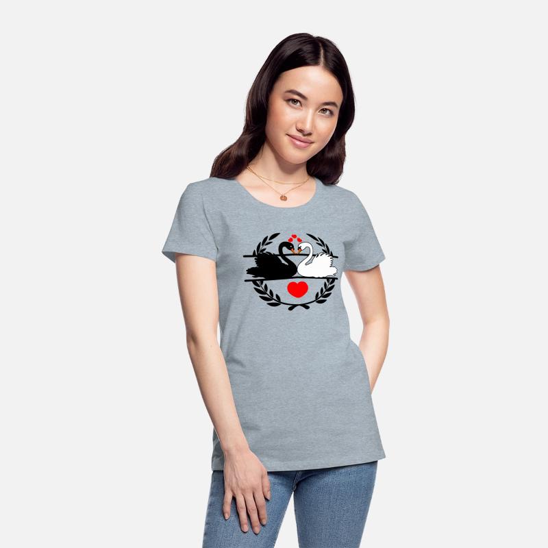 Black and white swan in laurel wreath with hearts