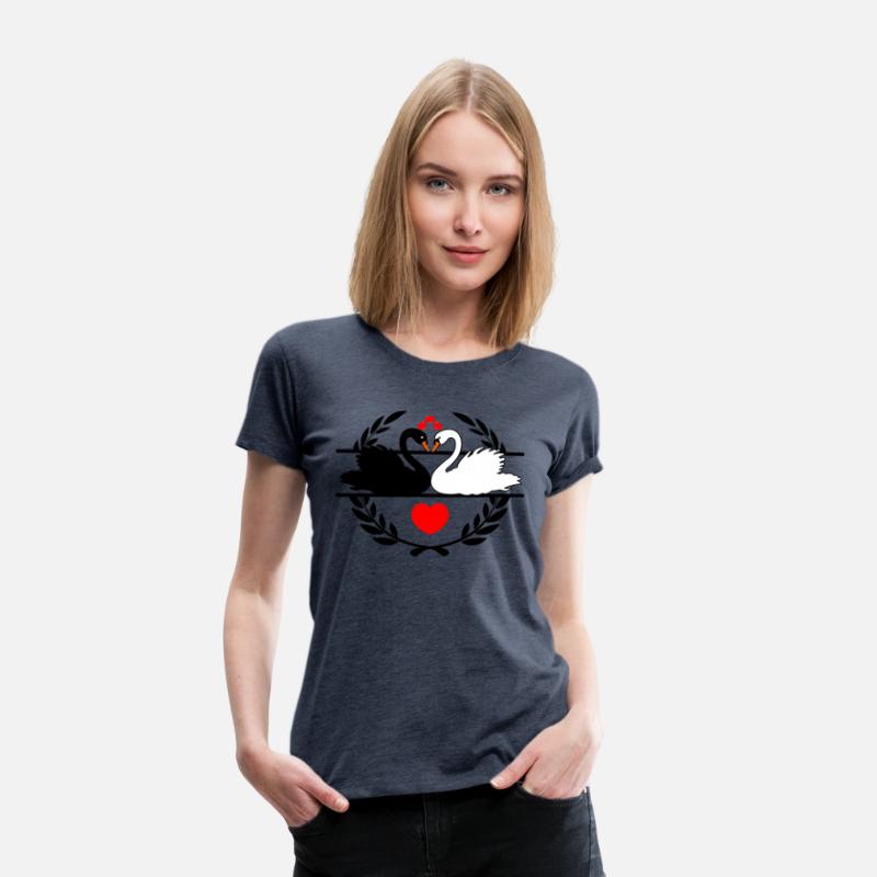 Black and white swan in laurel wreath with hearts