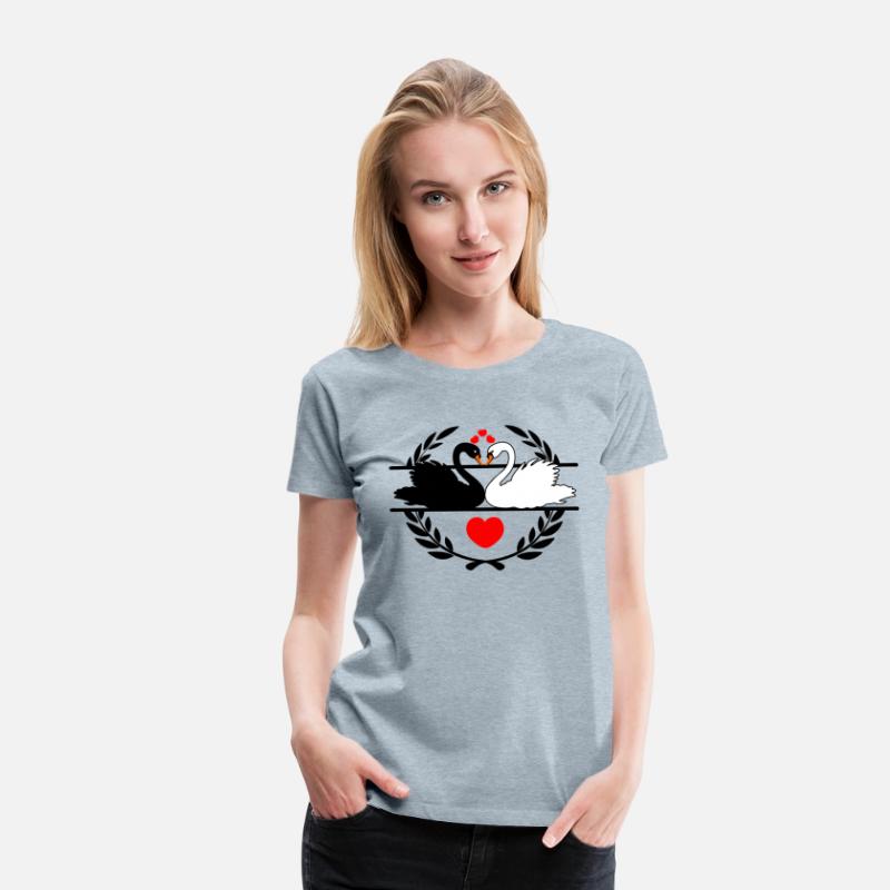 Black and white swan in laurel wreath with hearts