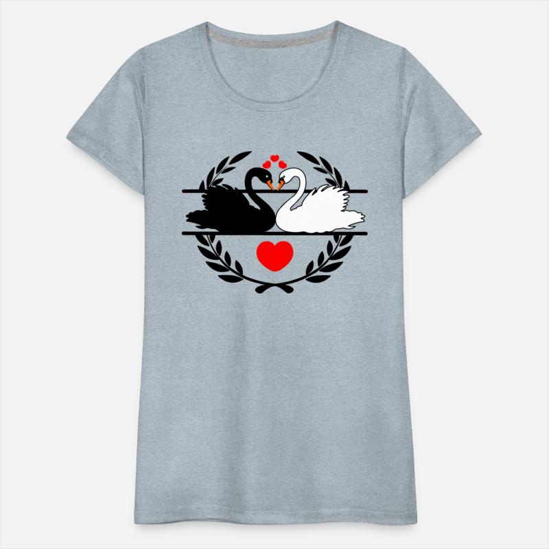 Black and white swan in laurel wreath with hearts