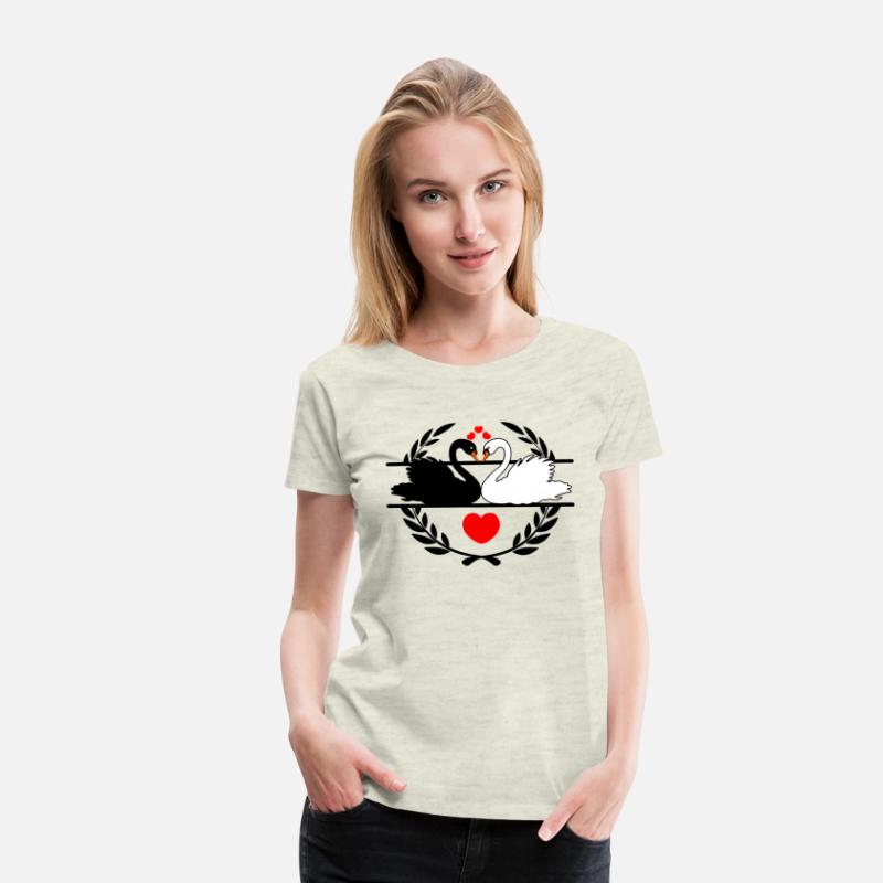 Black and white swan in laurel wreath with hearts