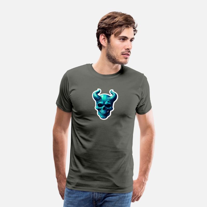 Blue-Green Aqua Horned Skull, blue green aqua