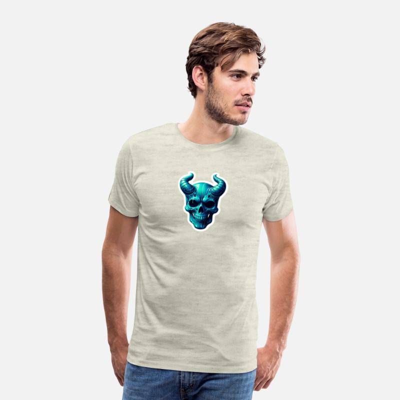 Blue-Green Aqua Horned Skull, blue green aqua
