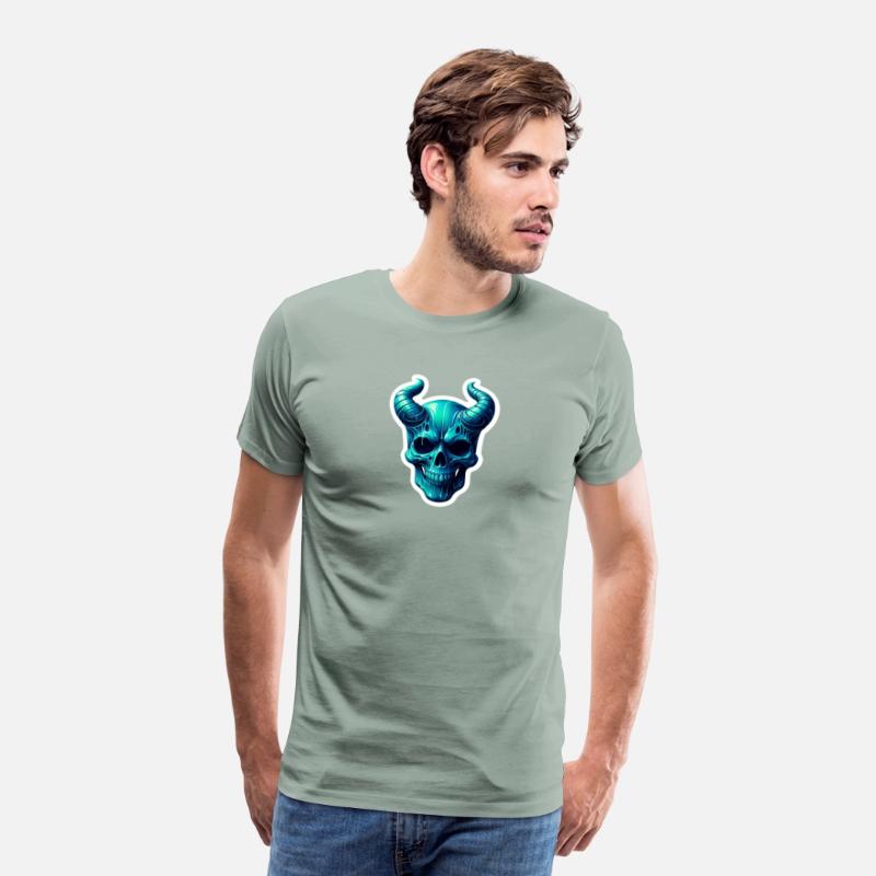 Blue-Green Aqua Horned Skull, blue green aqua