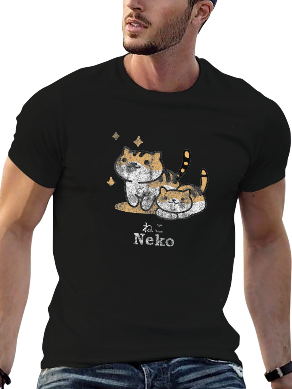 Neko Cat Graphic Tee - Trendy Black T-Shirt