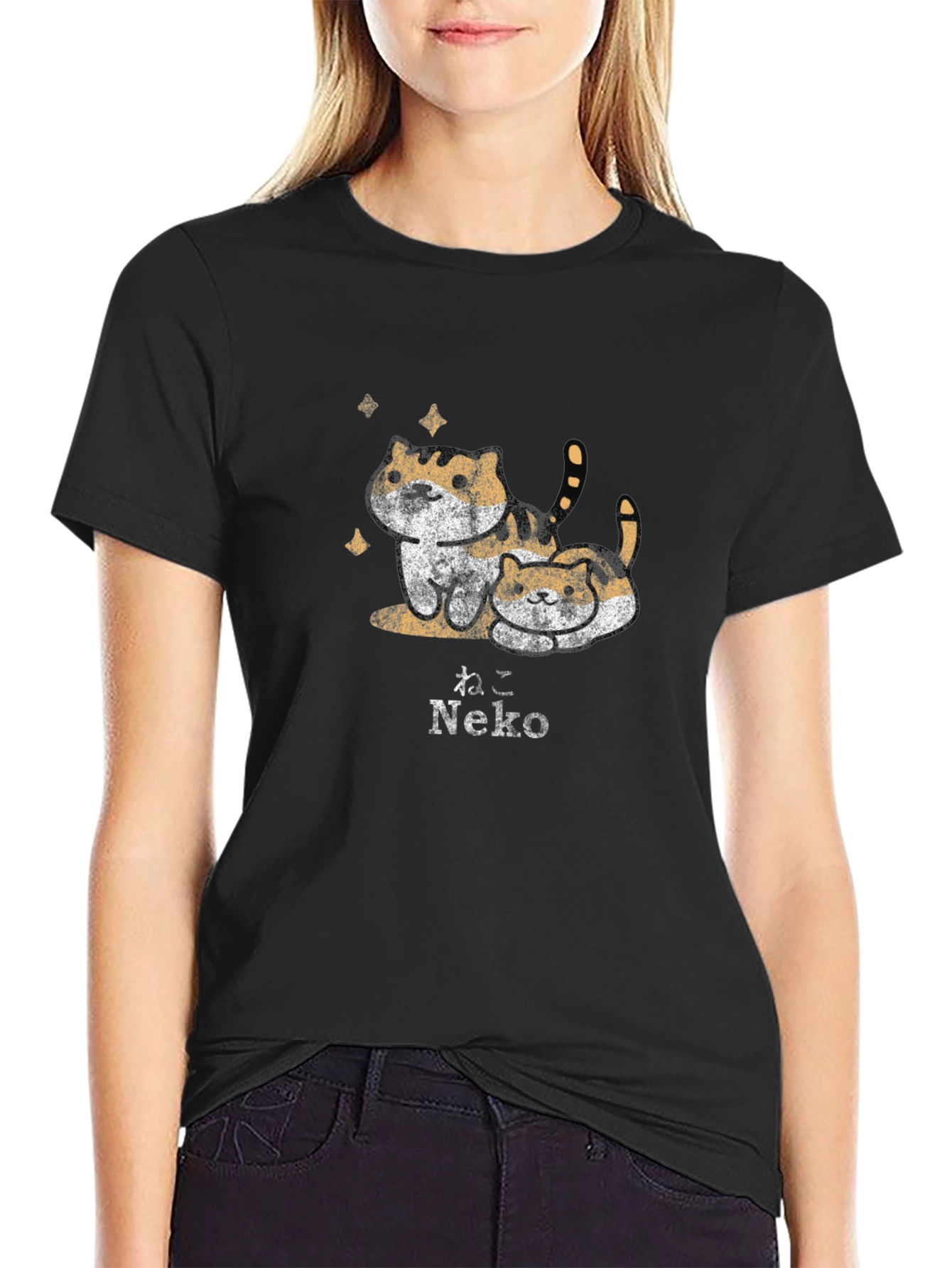 Neko Cat Graphic Tee - Trendy Black T-Shirt