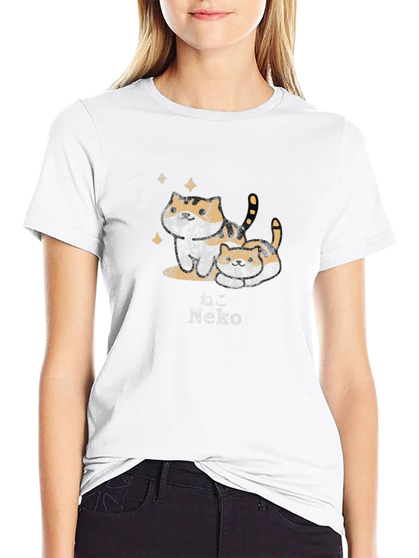 Neko Cat Graphic Tee - Trendy Black T-Shirt
