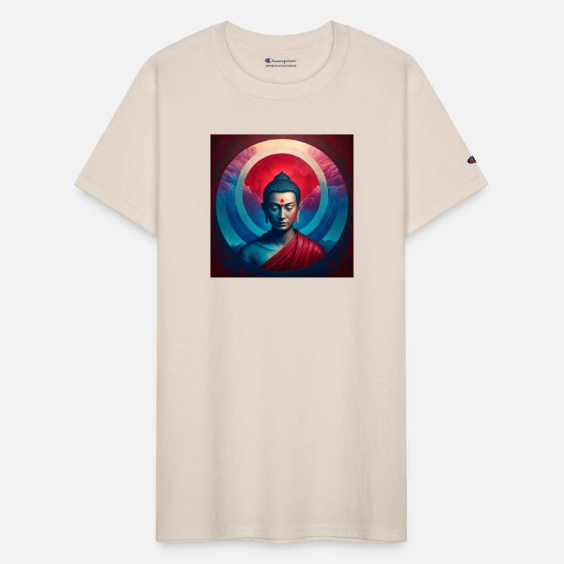 buddha red blue light portrait