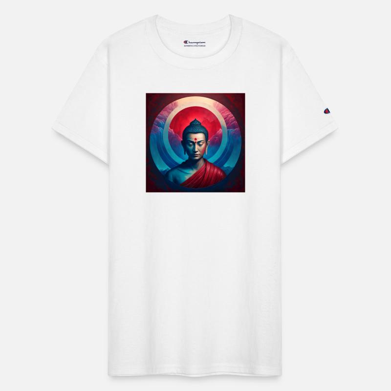 buddha red blue light portrait