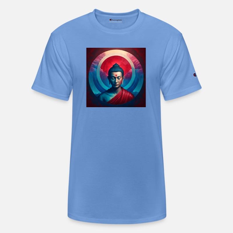 buddha red blue light portrait