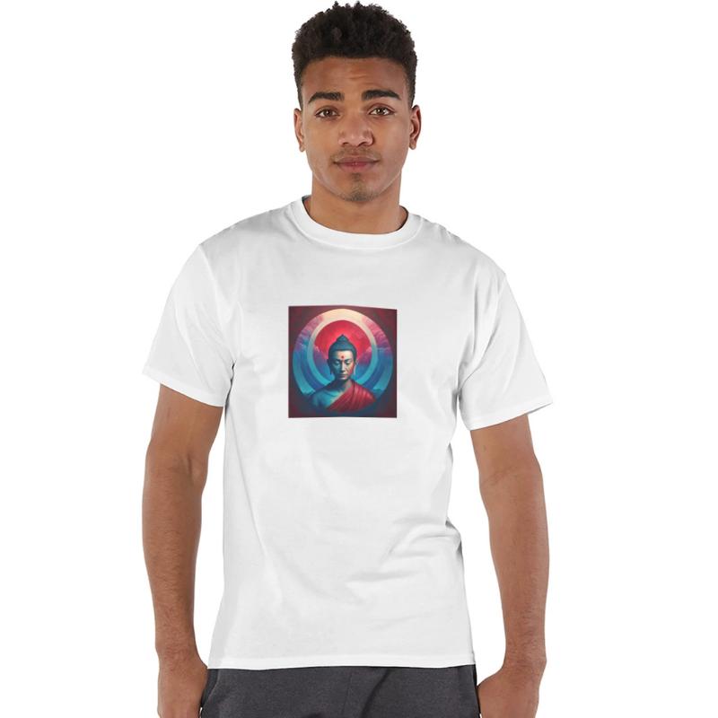 buddha red blue light portrait