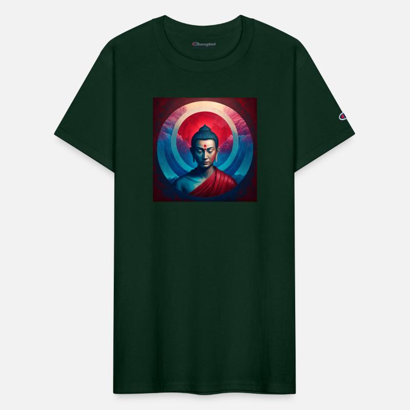 buddha red blue light portrait