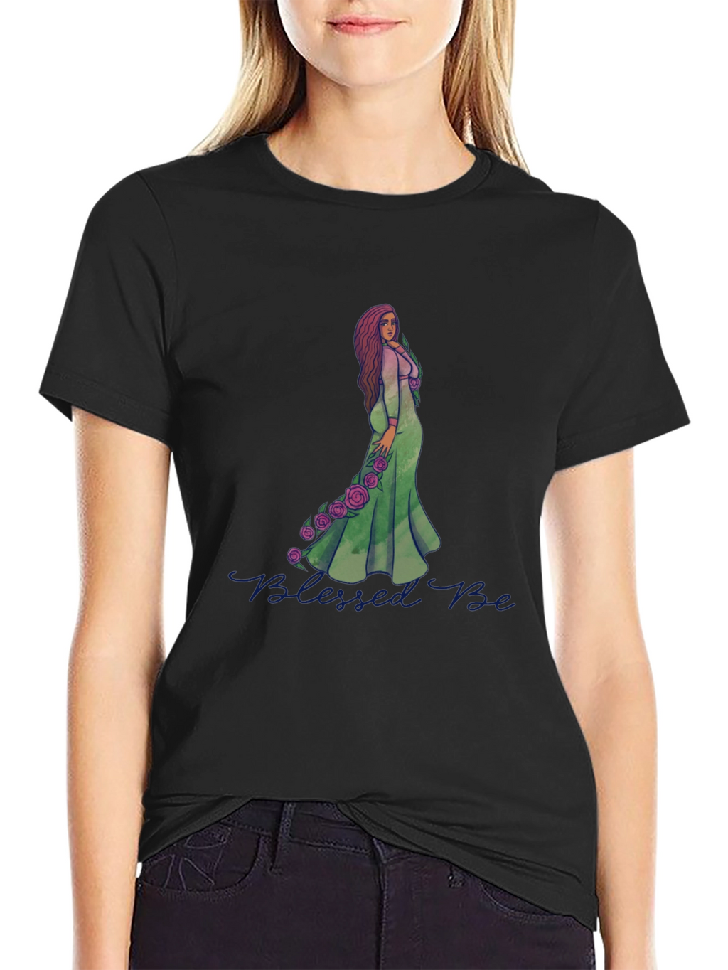 Blessed Be Graphic Tee - Green Dress Rose Design