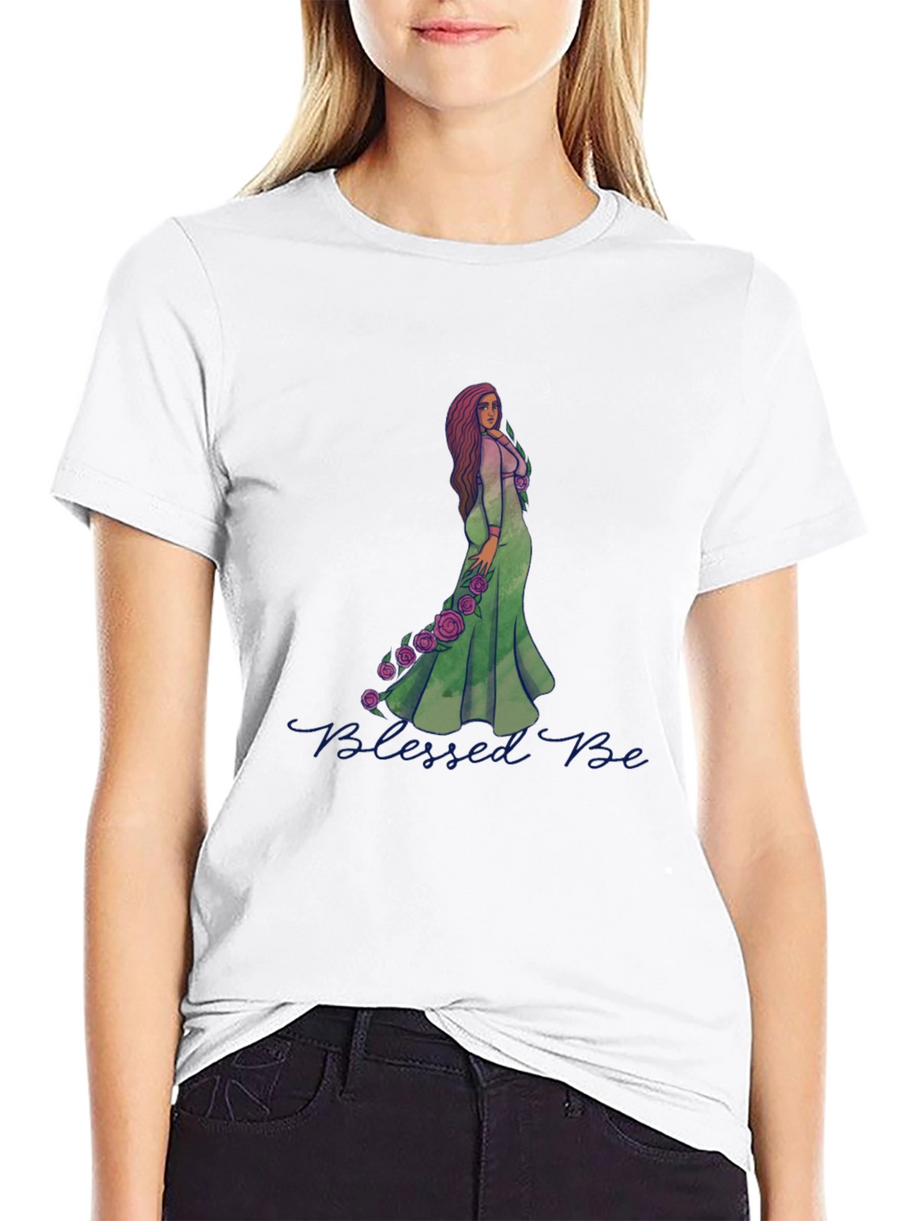 Blessed Be Graphic Tee - Green Dress Rose Design