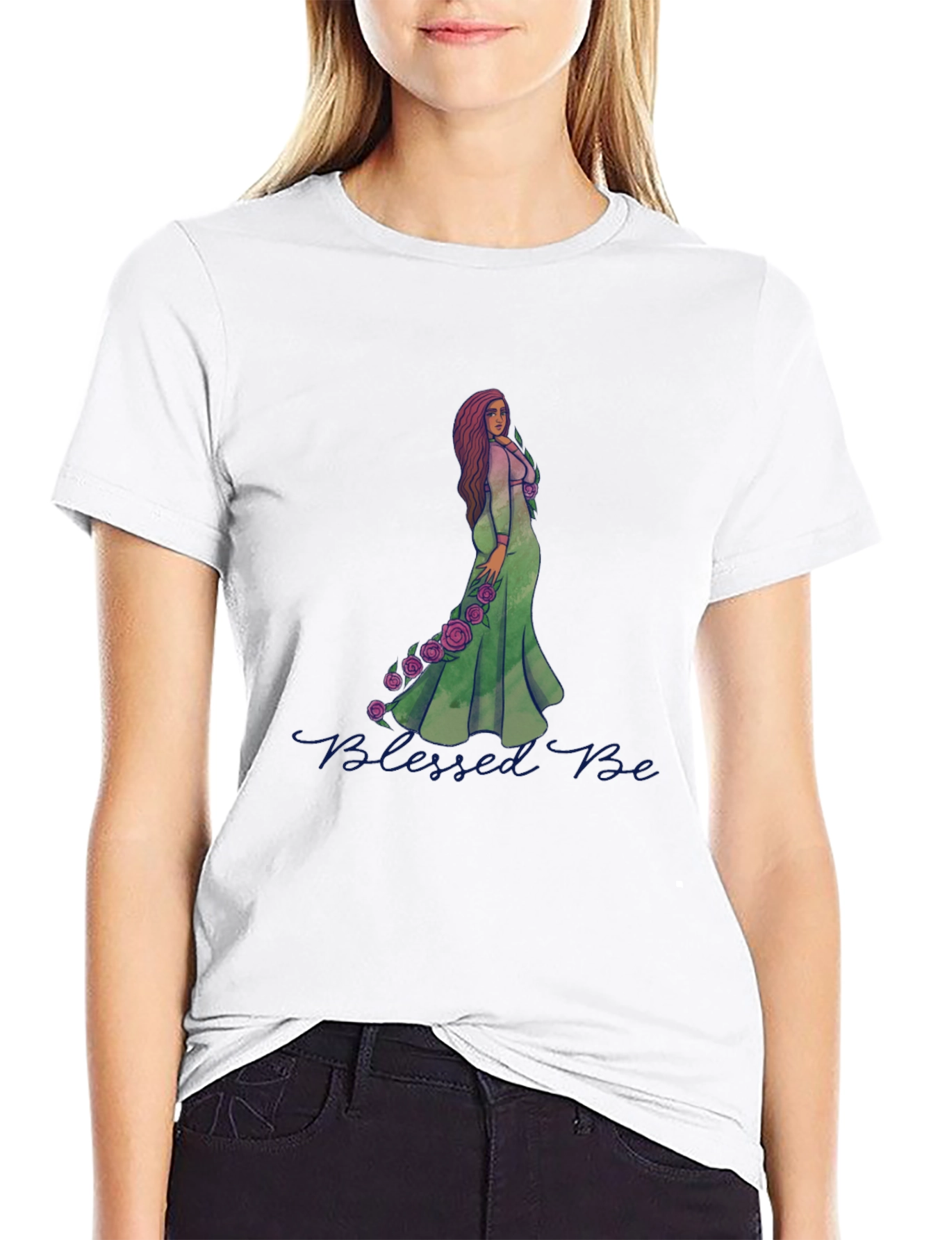 Blessed Be Graphic Tee - Green Dress Rose Design