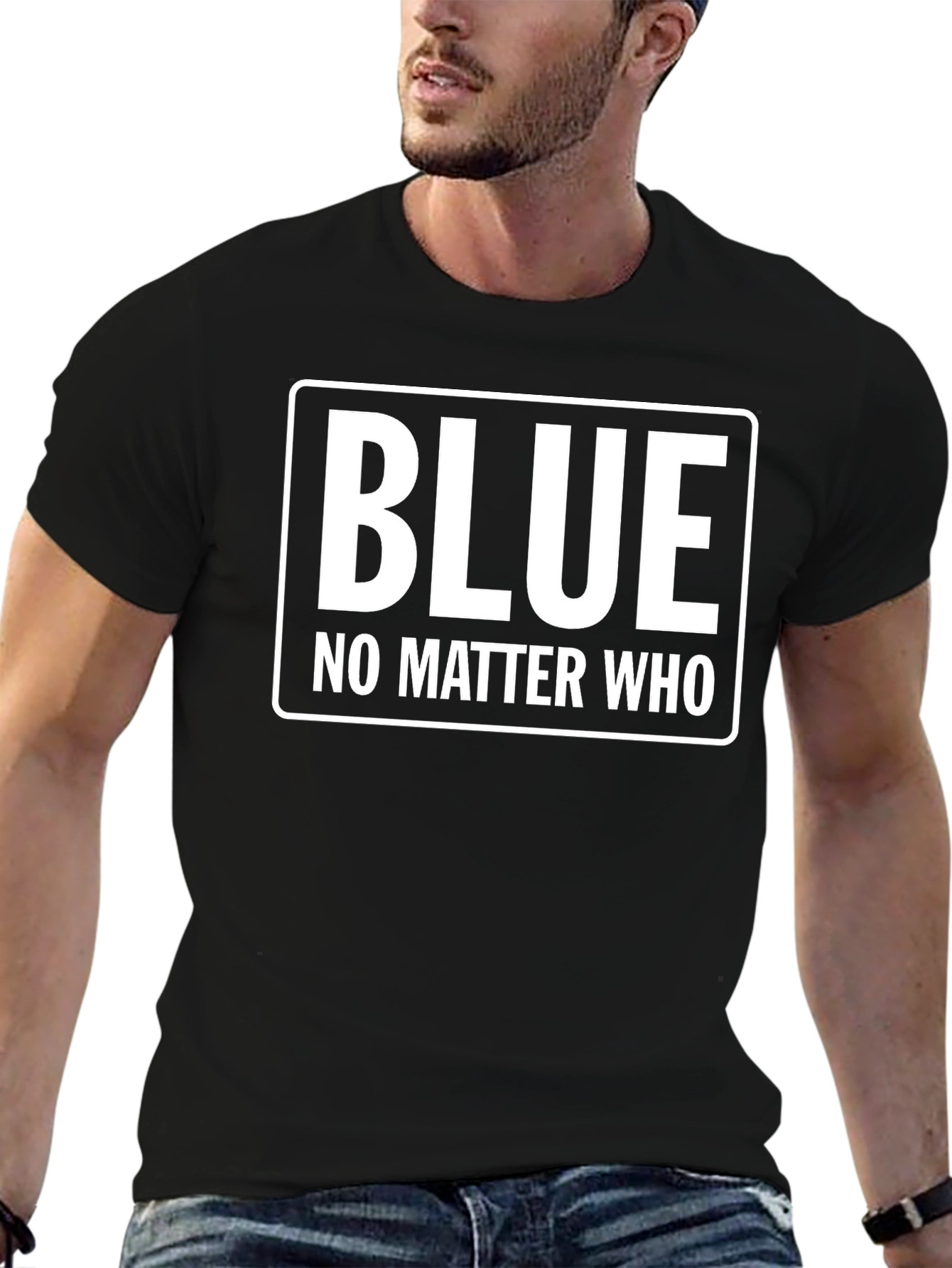 Blue No Matter Who Black T-Shirt
