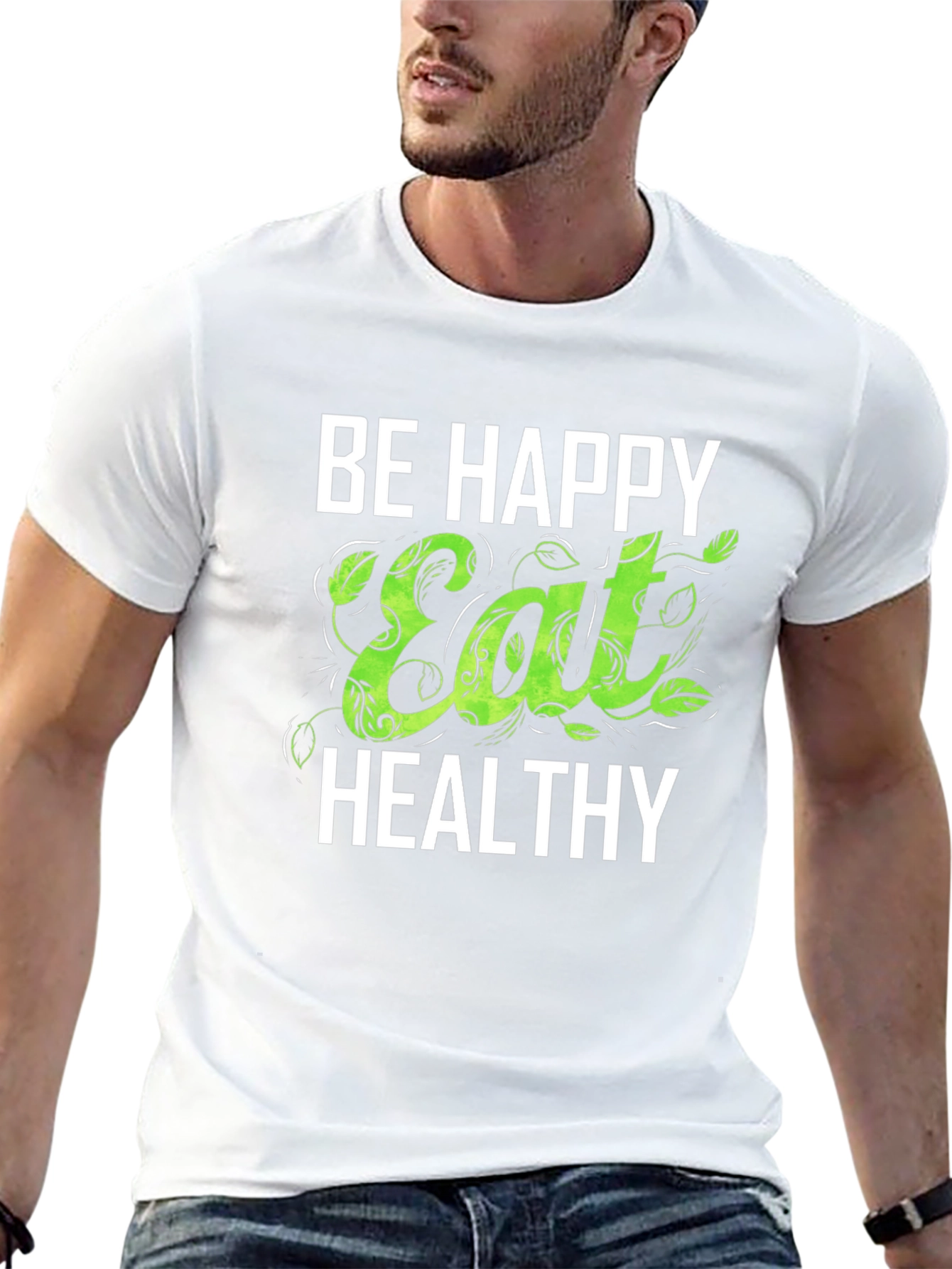 Be Happy Eat Healthy Graphic Tee - Black T-Shirt