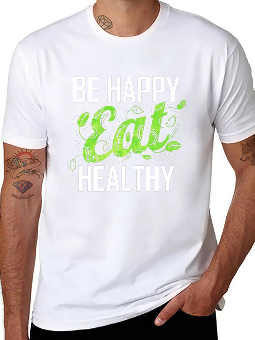 Be Happy Eat Healthy Graphic Tee - Black T-Shirt