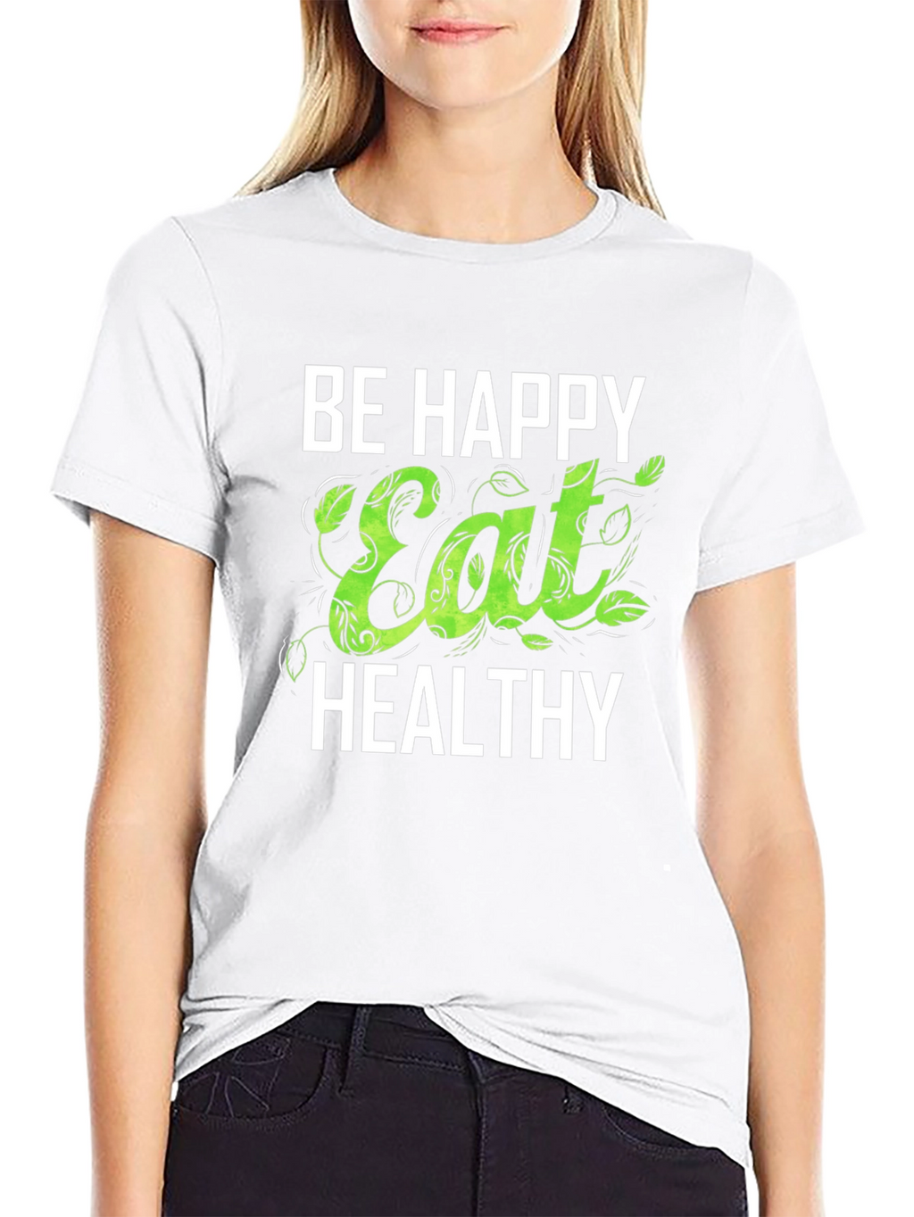 Be Happy Eat Healthy Graphic Tee - Black T-Shirt