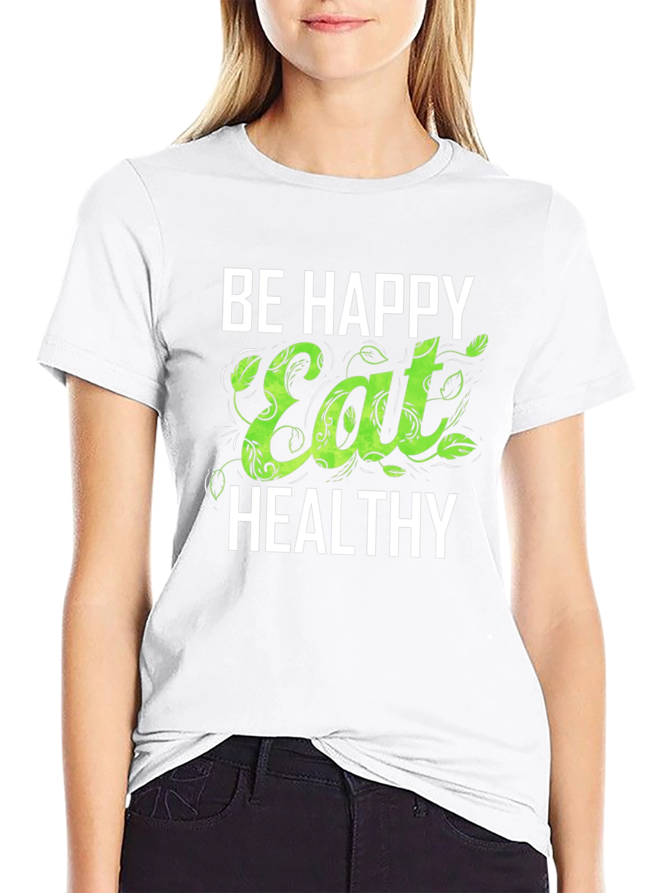 Be Happy Eat Healthy Graphic Tee - Black T-Shirt