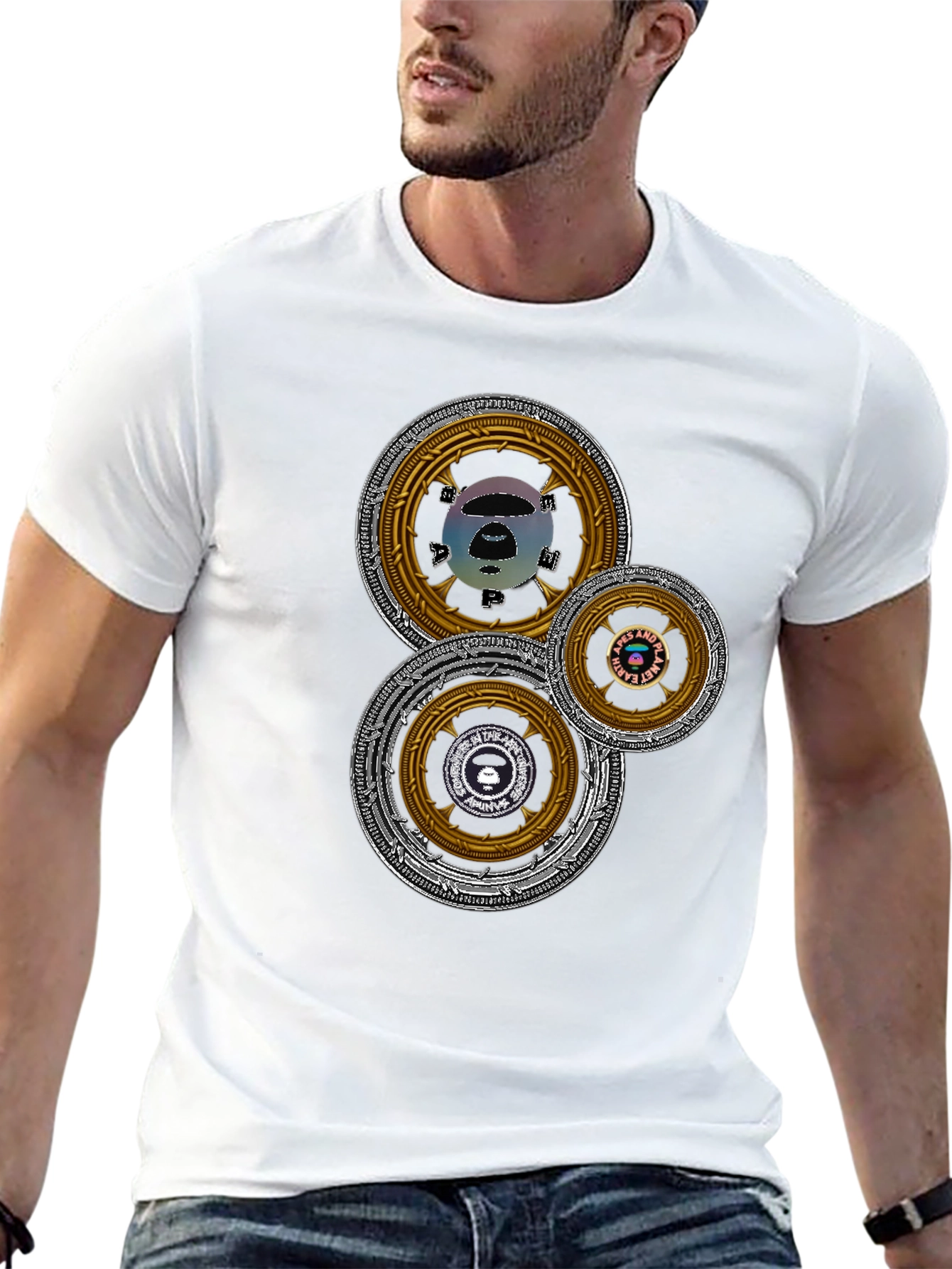 Graphic Tee with Circular Designs
