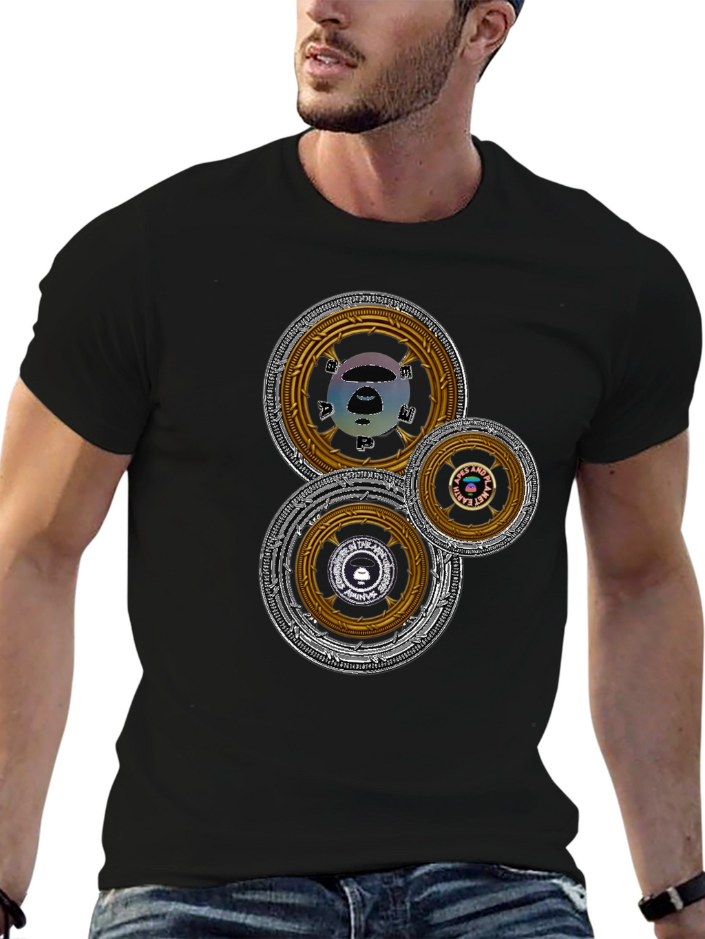 Graphic Tee with Circular Designs