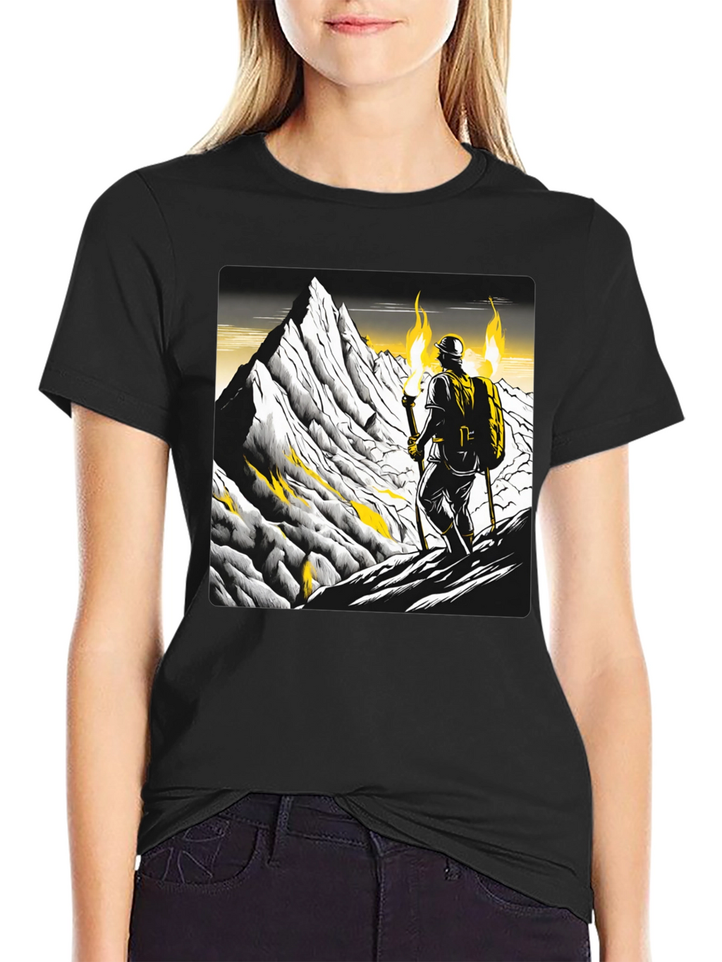 Mountain Climber Graphic Tee - Black Cotton T-Shirt