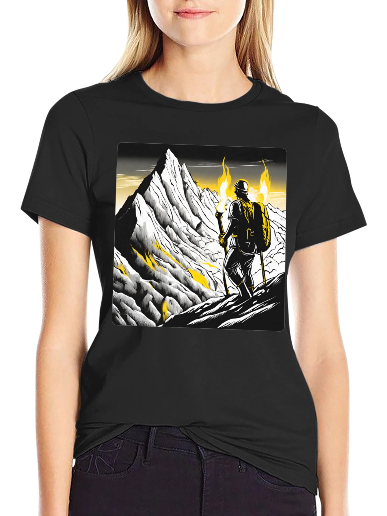 Mountain Climber Graphic Tee - Black Cotton T-Shirt