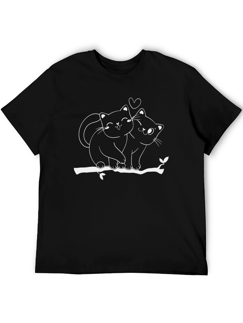 Cute Cat Couple T-Shirt - Black