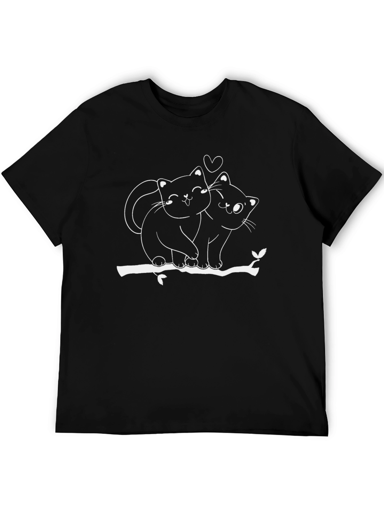 Cute Cat Couple T-Shirt - Black