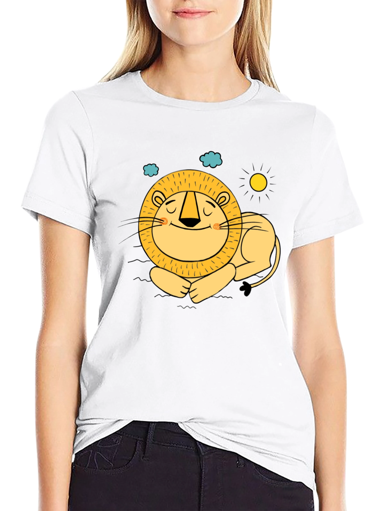 Cute Lion Graphic Tee - Relaxed Fit Black T-Shirt