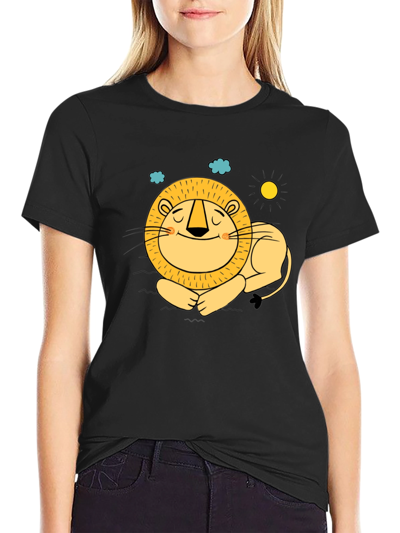 Cute Lion Graphic Tee - Relaxed Fit Black T-Shirt