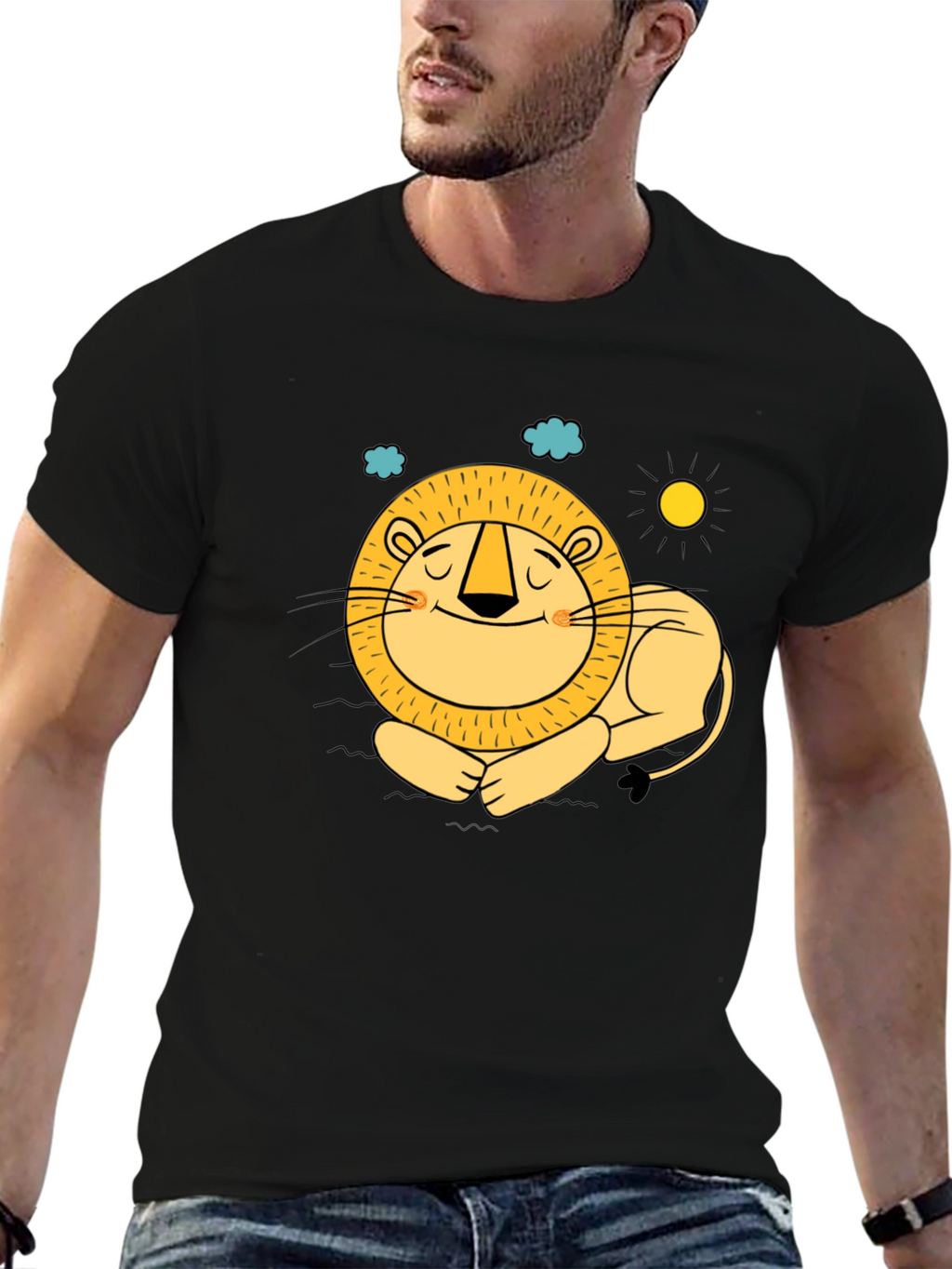 Cute Lion Graphic Tee - Relaxed Fit Black T-Shirt