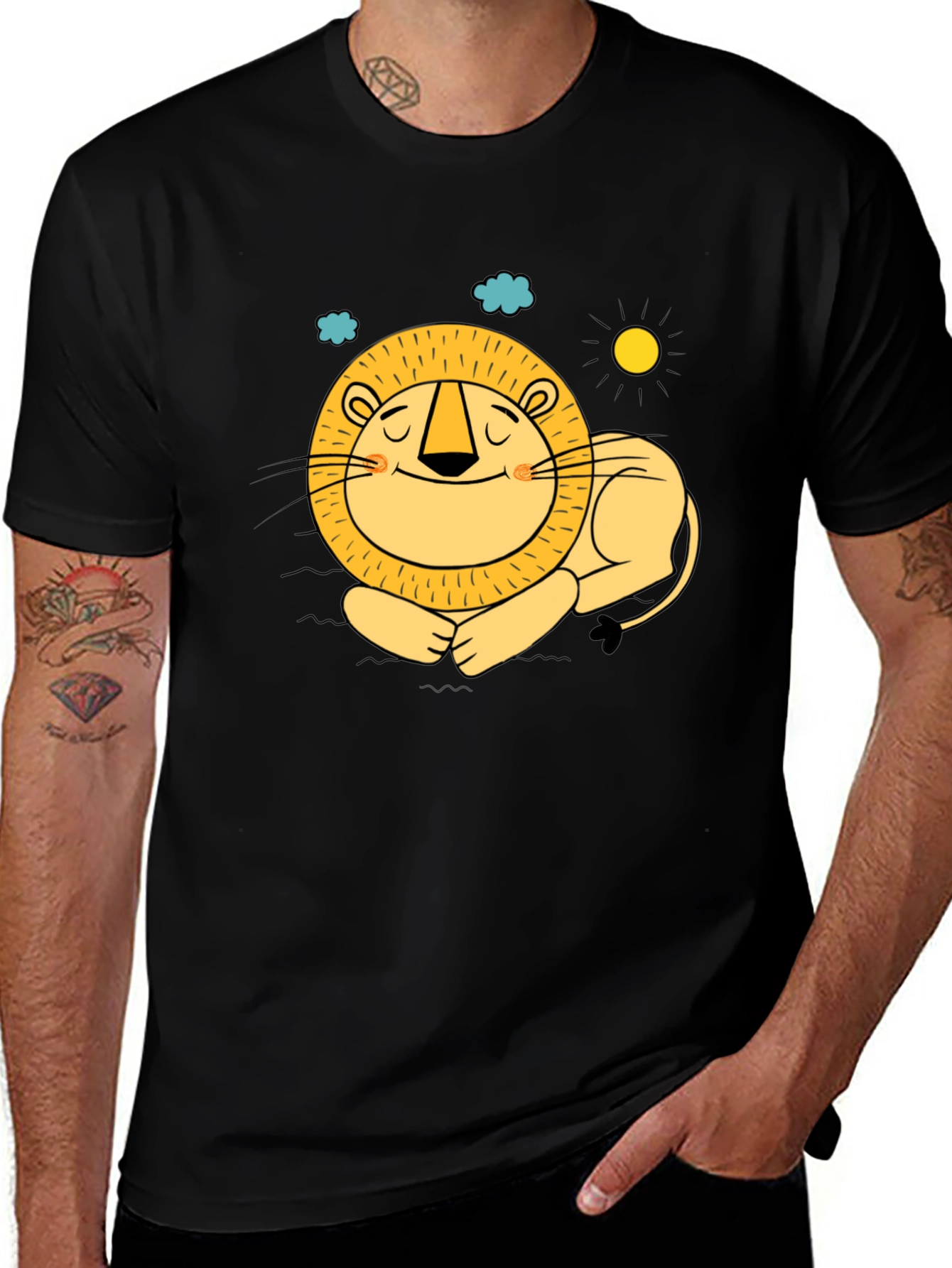 Cute Lion Graphic Tee - Relaxed Fit Black T-Shirt