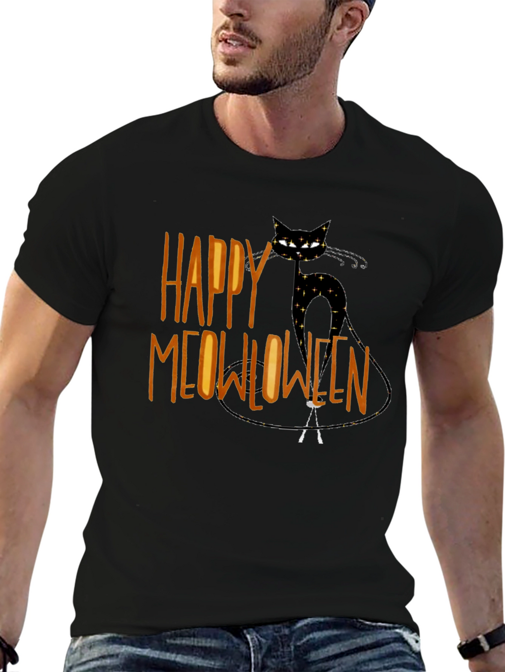 Happy Meowlloween Black Cat Graphic T-Shirt