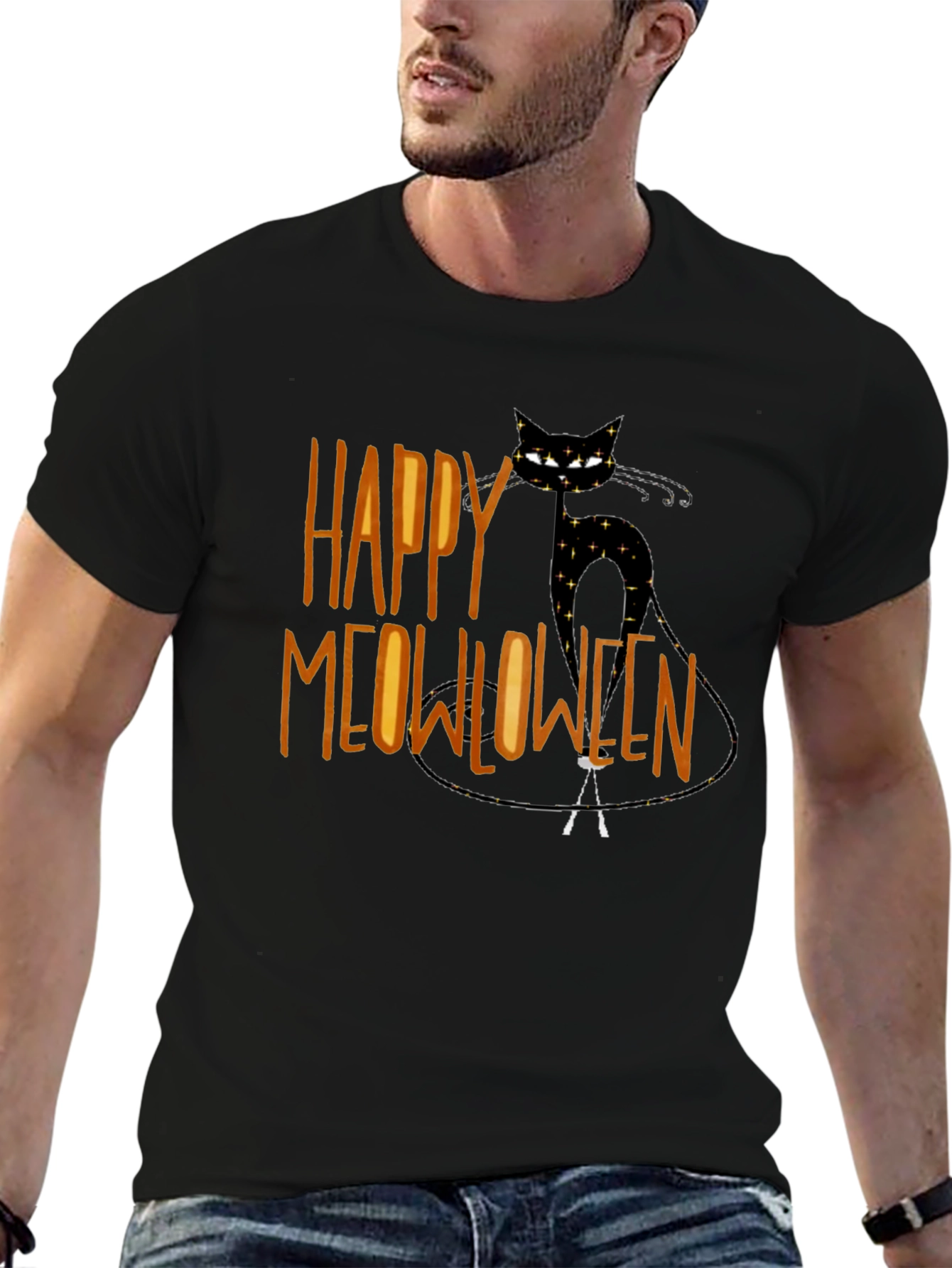Happy Meowlloween Black Cat Graphic T-Shirt