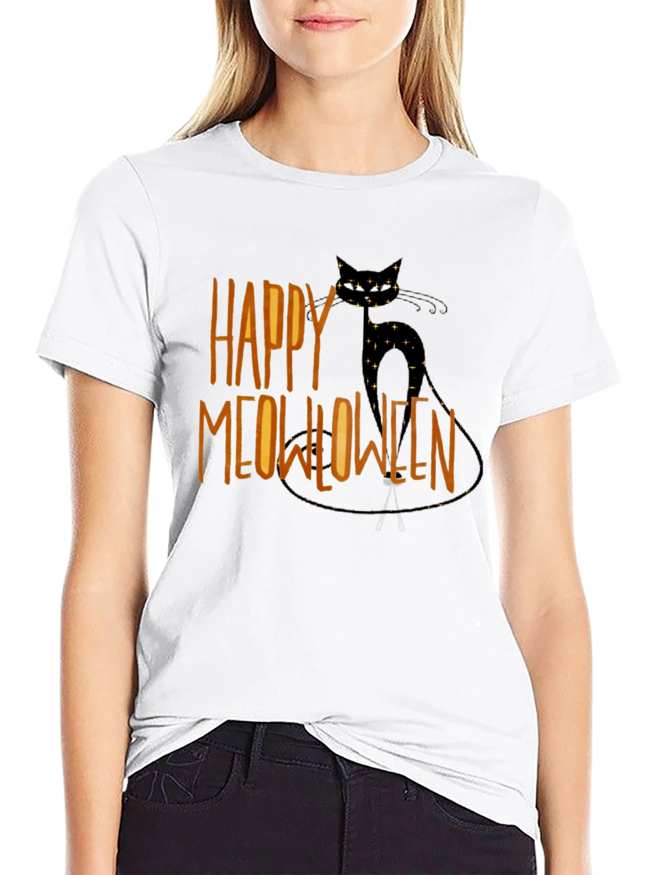 Happy Meowlloween Black Cat Graphic T-Shirt