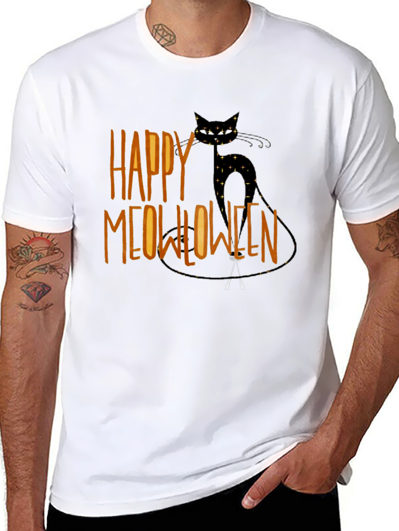 Happy Meowlloween Black Cat Graphic T-Shirt