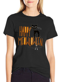 Happy Meowlloween Black Cat Graphic T-Shirt