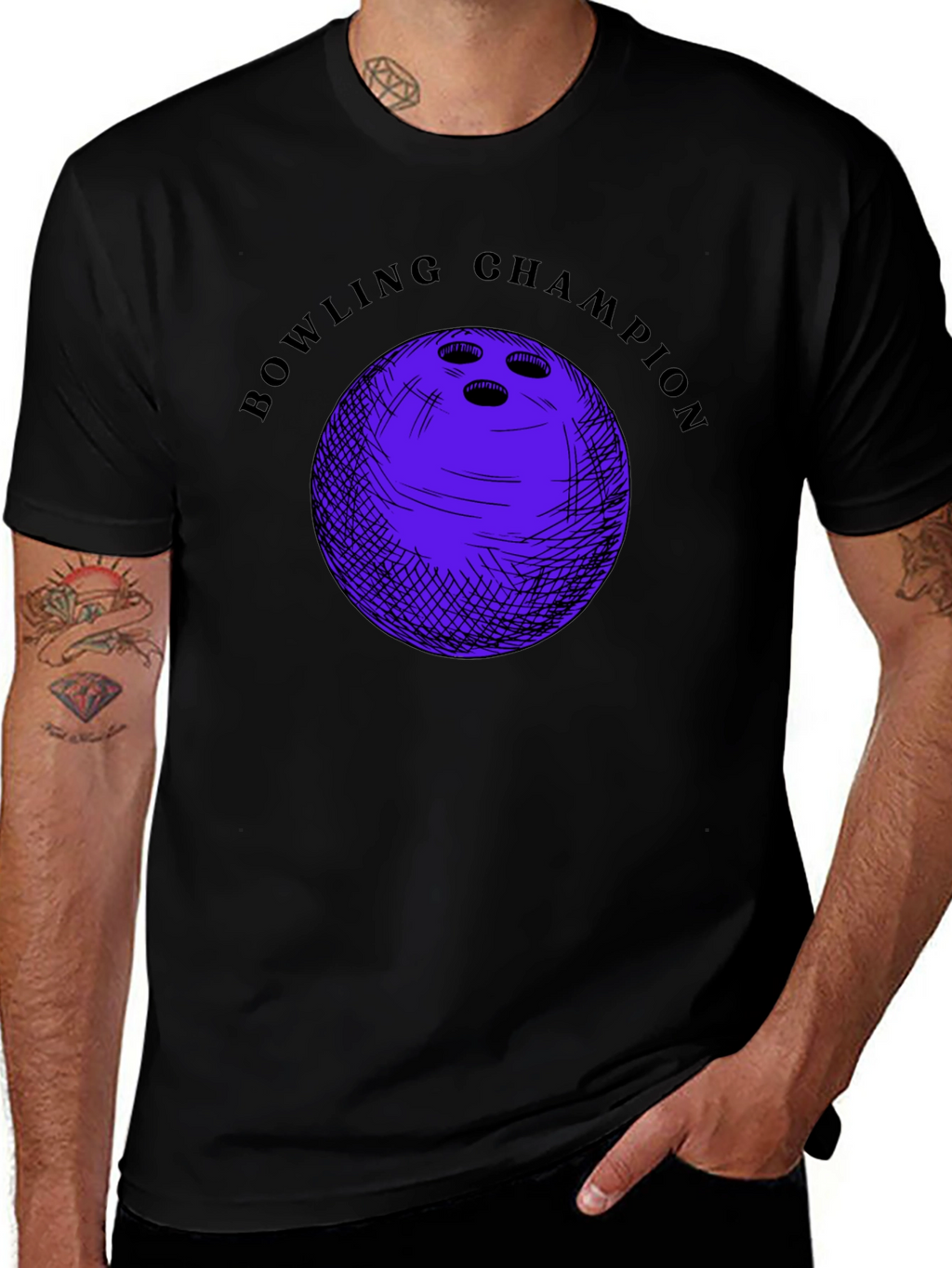 Bowling Champion Graphic T-Shirt - Black