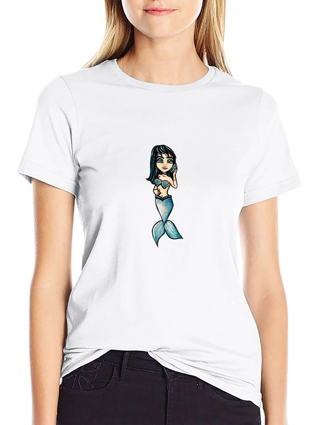 Mermaid Graphic Tee - Black Cotton T-Shirt